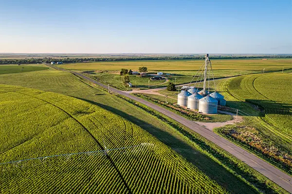 Aerial view of a farm